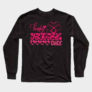 Happy women day 8th march groovy font with hearts Long Sleeve T-Shirt